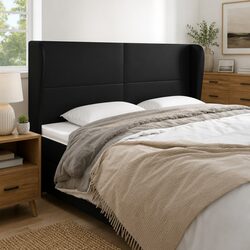 Stylish Black Faux Leather Headboard with Ears 203cm
