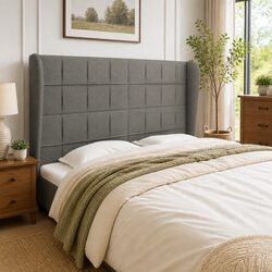 Durable Dark Grey Headboard with Ears 147cm Fabric Design