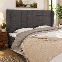 Stylish Dark Grey Fabric Headboard with Ears and Wooden Legs