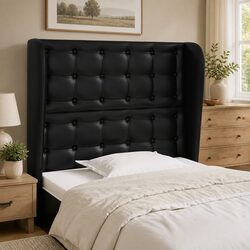 Stylish Black Faux Leather Headboard with Ears 83 cm
