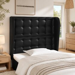 Stylish Black Faux Leather Headboard with Ears 103cm