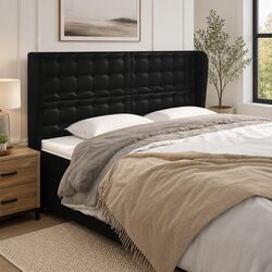 Stylish Black Faux Leather Headboard with Ears 203cm