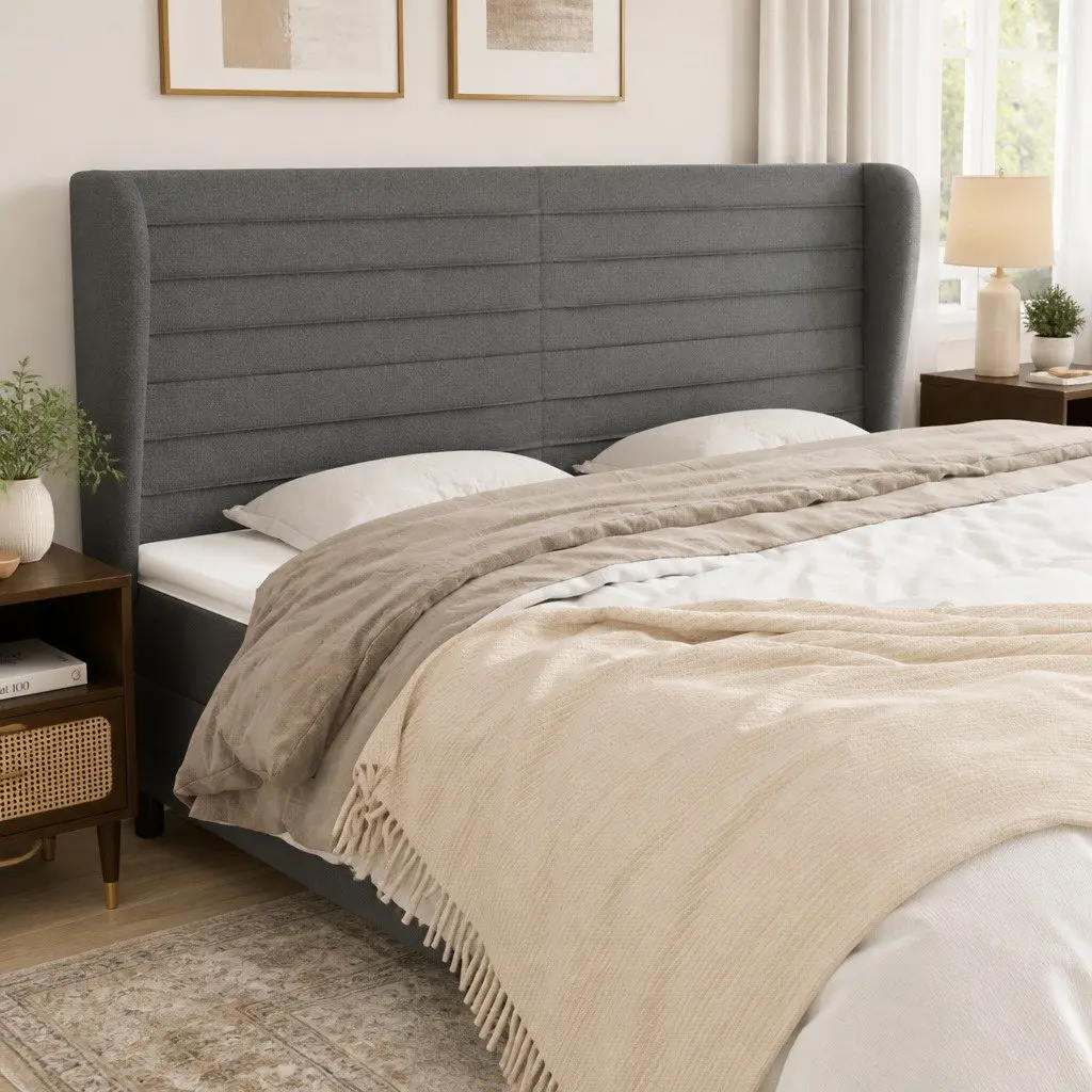 Grey Fabric Headboard with Ears 203cm