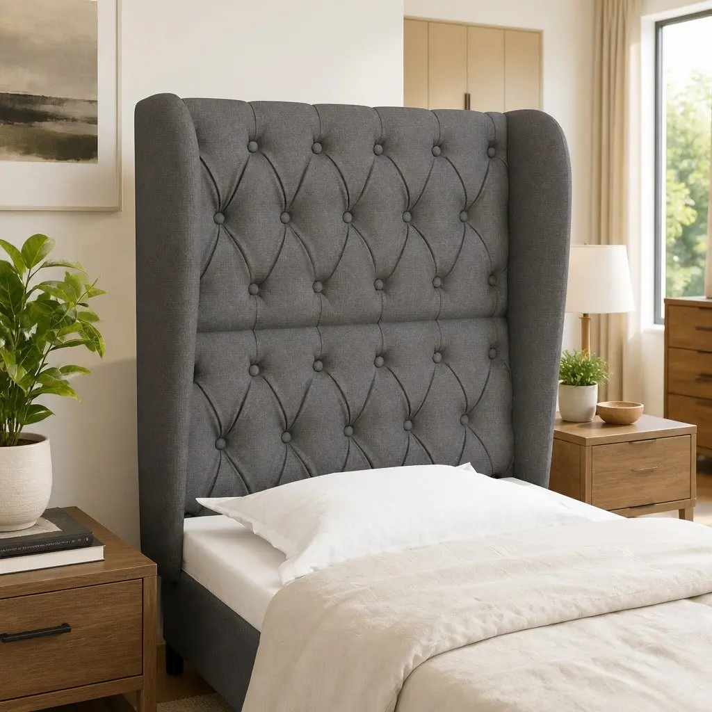 Grey Fabric Headboard with Ears, 83cm Wide