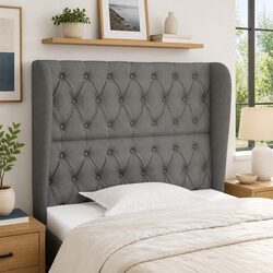 Durable Dark Grey Fabric Headboard with Ears - 103cm