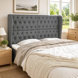 Grey Fabric Headboard with Ears 163 cm for Beds
