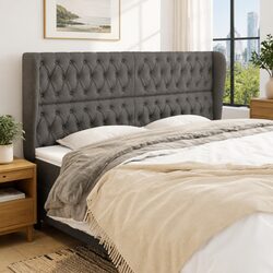 Stylish Grey Fabric Headboard with Ears - 203cm