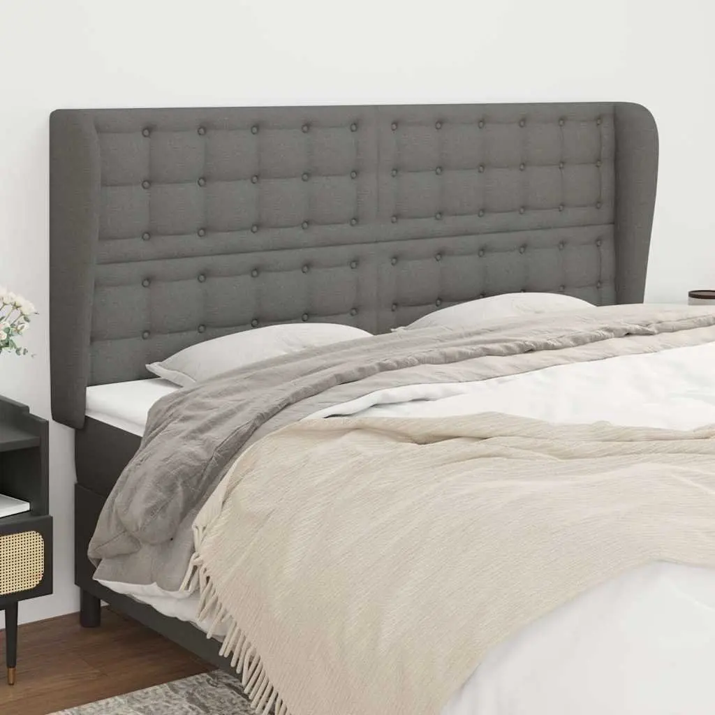Headboard with Ears Grey 203cm Fabric Bedroom Bed Head Back Support Adjustable