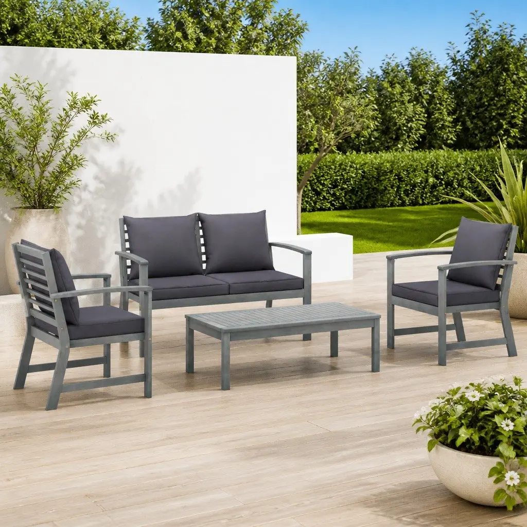 Garden Lounge Set Solid Acacia Wood 4 Piece Outdoor Furniture Grey