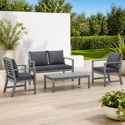 4-Piece Outdoor Lounge Set with Cushions in Grey