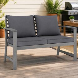 Solid Wood Garden Bench 120cm with Grey Cushions