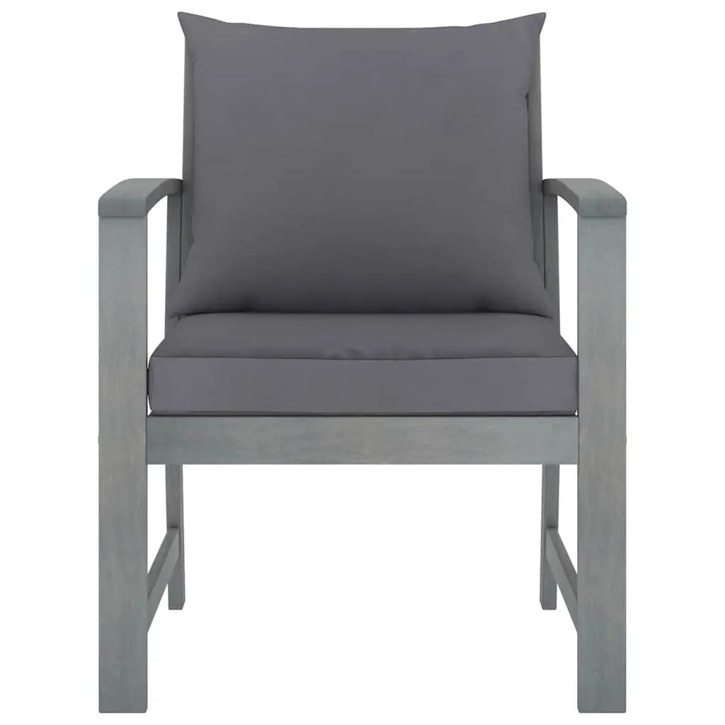 Acacia Wood Garden Chair Set with Grey Cushions
