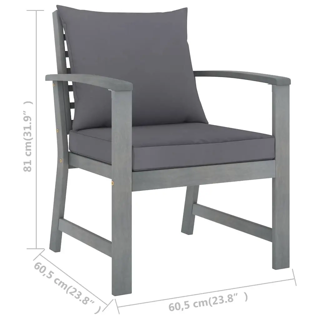 Acacia Wood Garden Chair Set with Grey Cushions