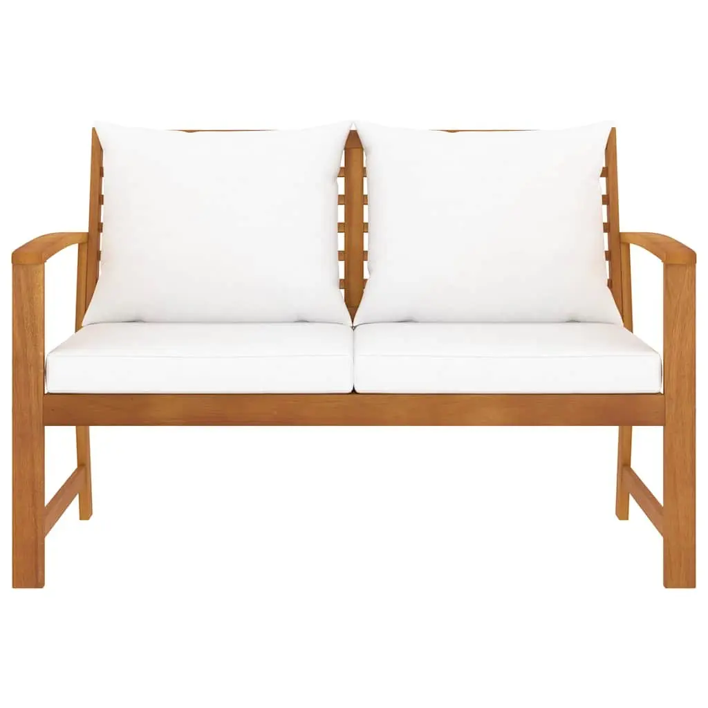 Garden Bench Wooden 120cm Cream with Thick Padded Seat and Back Cushions