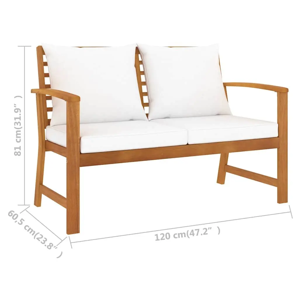 Garden Bench Wooden 120cm Cream with Thick Padded Seat and Back Cushions