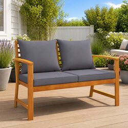 Stylish 120cm Acacia Wood Garden Bench with Cushions