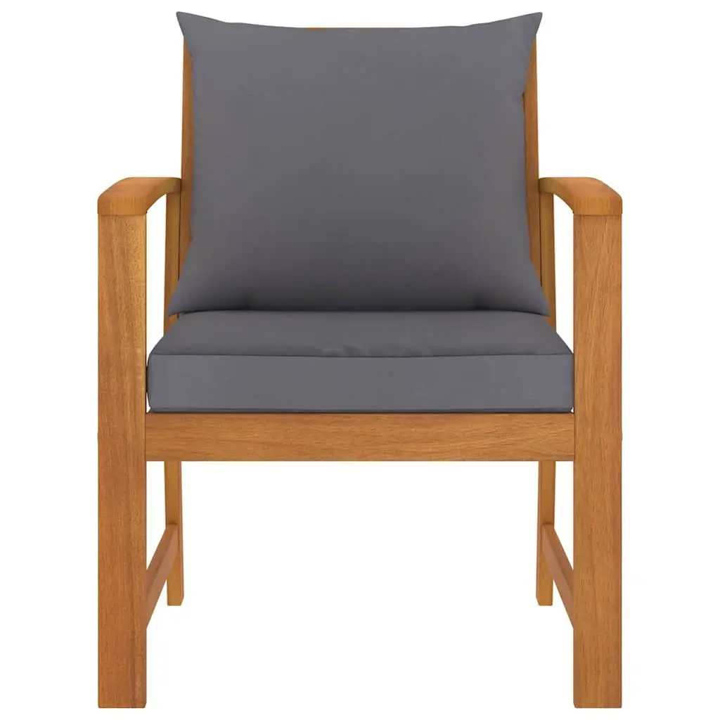 Garden Chairs Solid Acacia Wood 2pcs Grey Cushions Outdoor Seating Patio Set