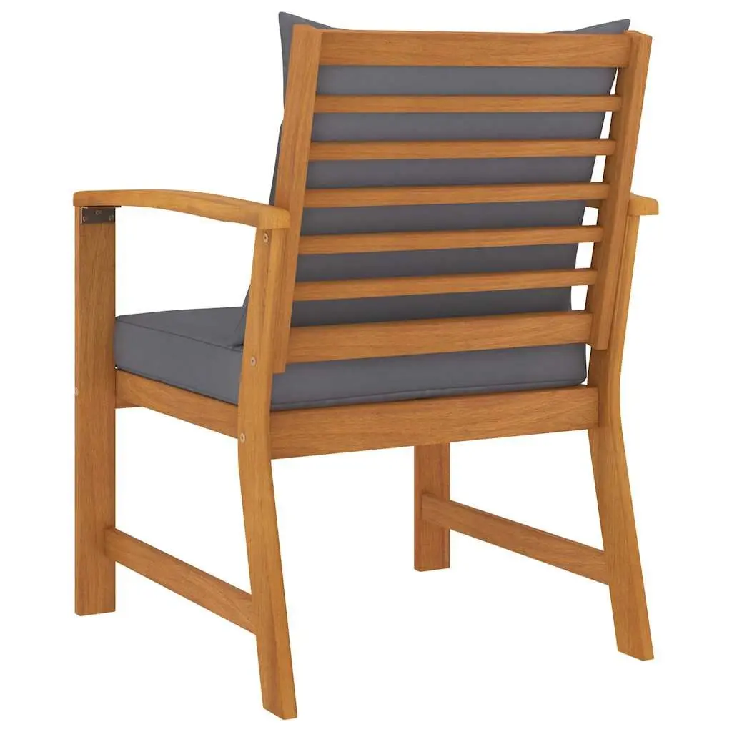 Garden Chairs Solid Acacia Wood 2pcs Grey Cushions Outdoor Seating Patio Set