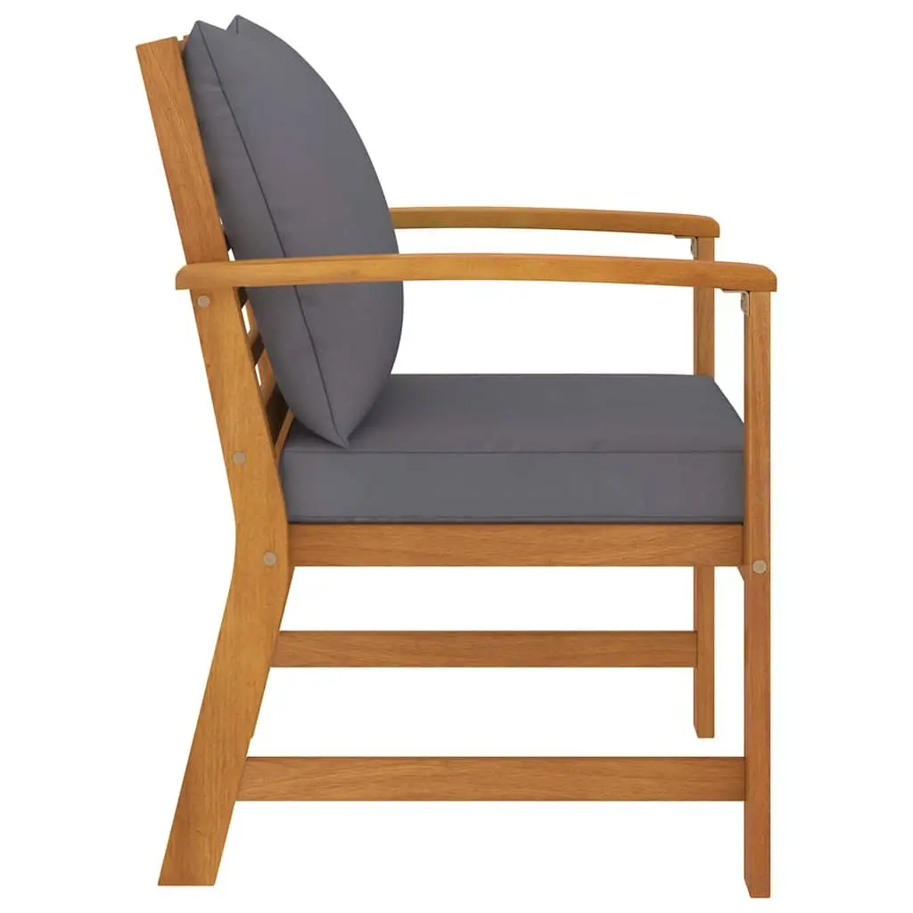 Garden Chairs Solid Acacia Wood 2pcs Grey Cushions Outdoor Seating Patio Set