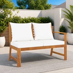 Acacia Wood Garden Bench with Cream Cushion 114.5cm