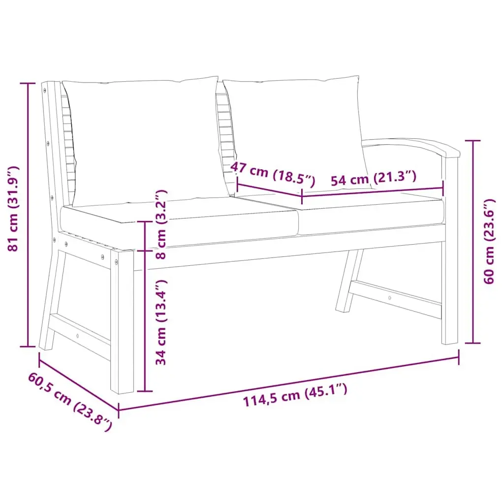 Solid Wood Garden Bench 114.5cm with Cushions
