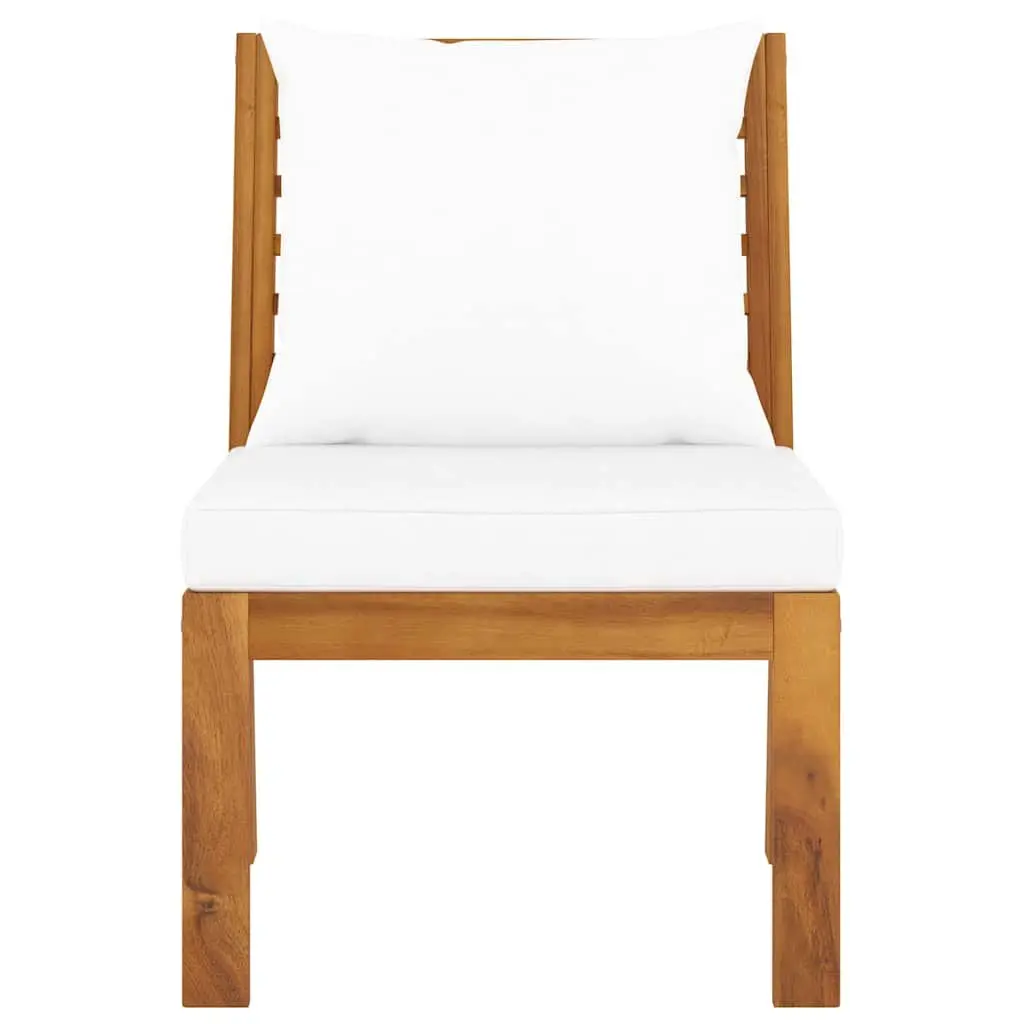 Sectional Middle Sofa Solid Acacia Wood Cream Cushions Brown Frame