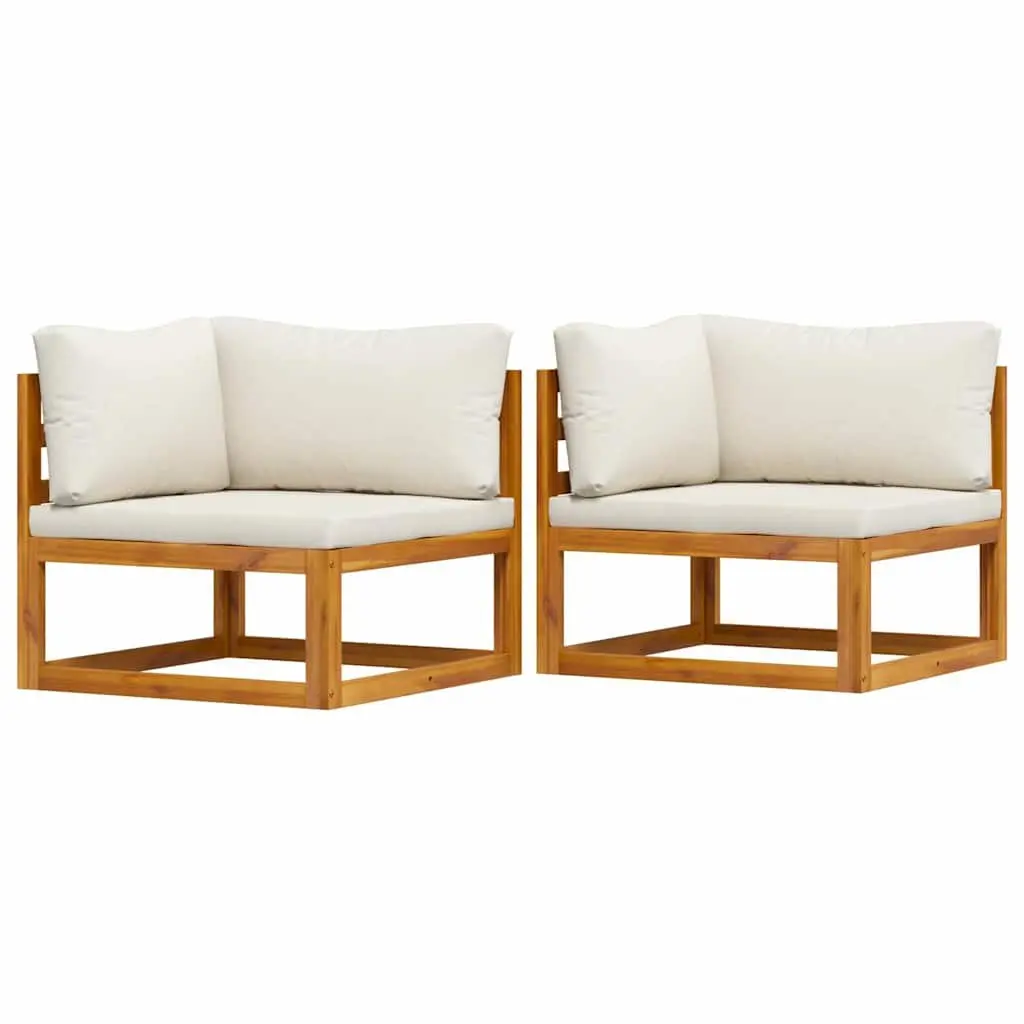 Sectional Sofa Solid Acacia Wood 2-Piece Corner Set Cream Padded Cushions