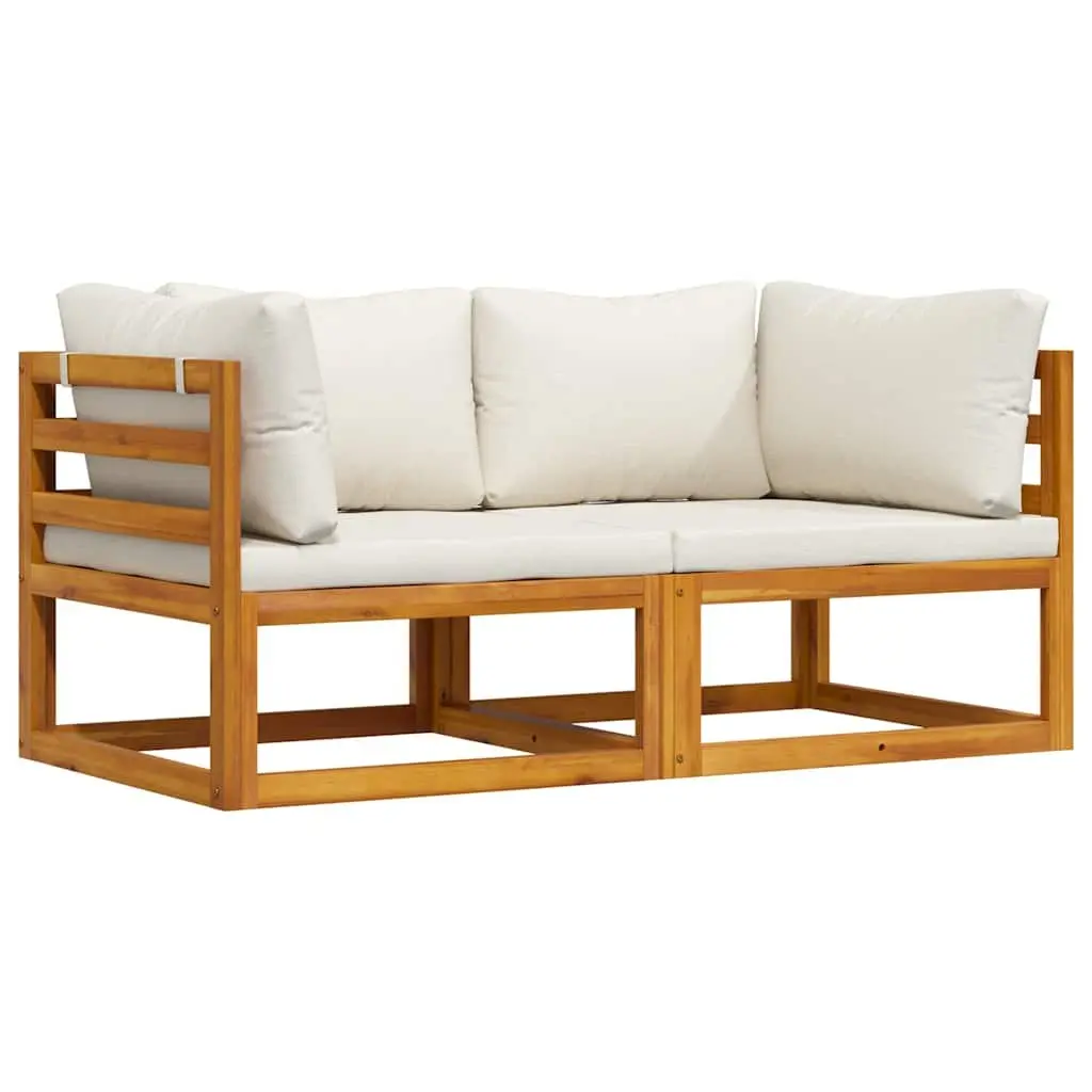 Sectional Sofa Solid Acacia Wood 2-Piece Corner Set Cream Padded Cushions
