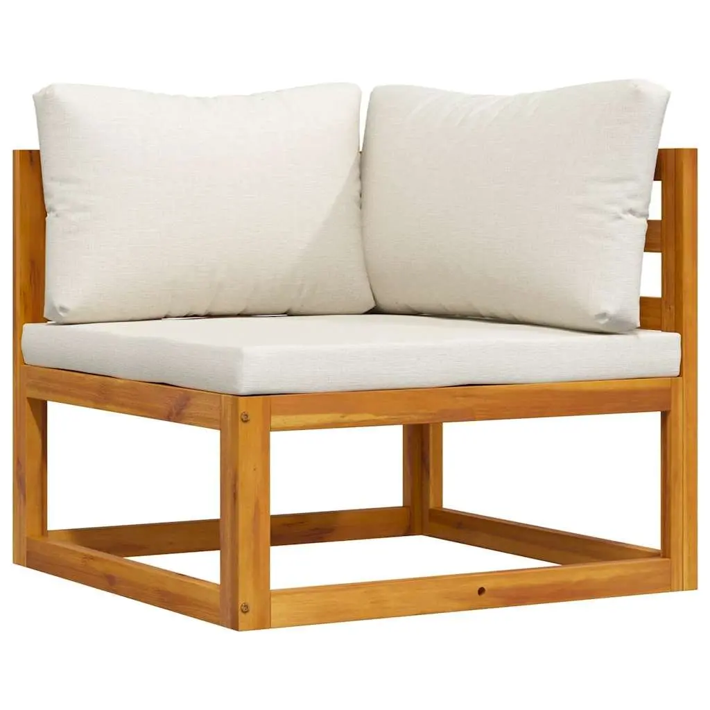 Sectional Sofa Solid Acacia Wood 2-Piece Corner Set Cream Padded Cushions