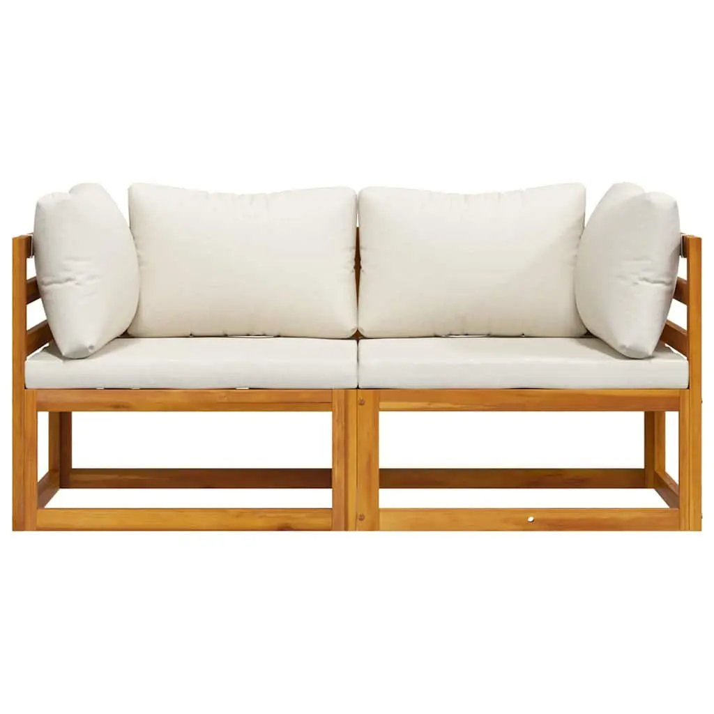 Sectional Sofa Solid Acacia Wood 2-Piece Corner Set Cream Padded Cushions