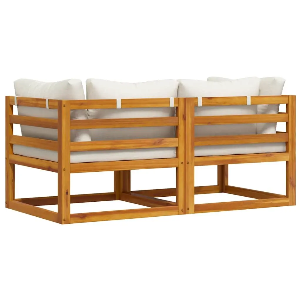 Sectional Sofa Solid Acacia Wood 2-Piece Corner Set Cream Padded Cushions