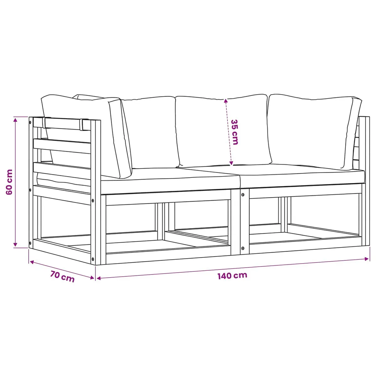 Sectional Sofa Solid Acacia Wood 2-Piece Corner Set Cream Padded Cushions