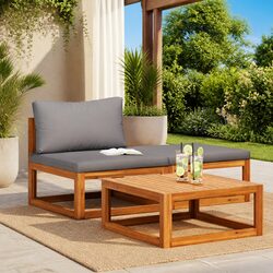 3 Piece Garden Lounge Set with Acacia Wood Frame