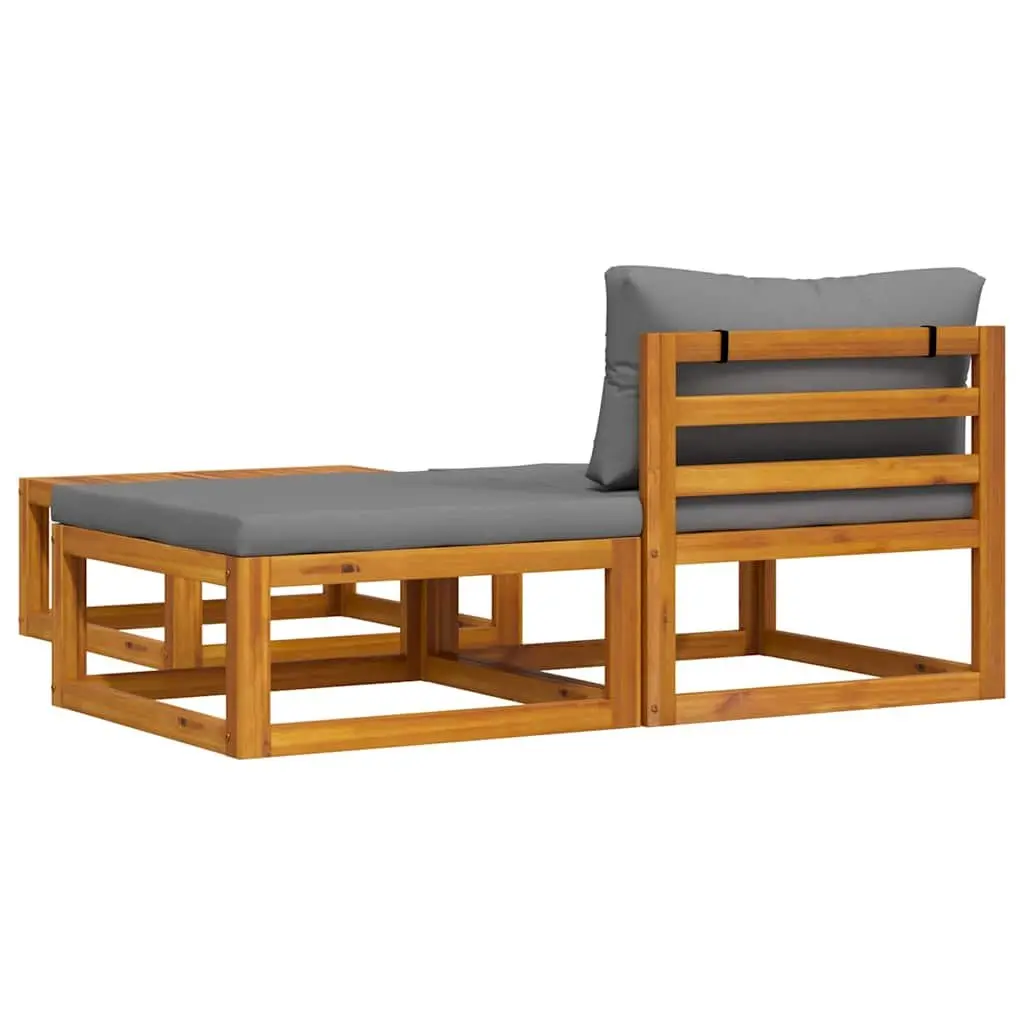Outdoor Sectional Sofa Set Solid Acacia Wood Grey 3 Piece Garden Lounge Furniture with Cushions