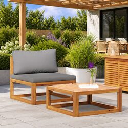 2-Piece Grey Outdoor Sectional Sofa Set with Cushions