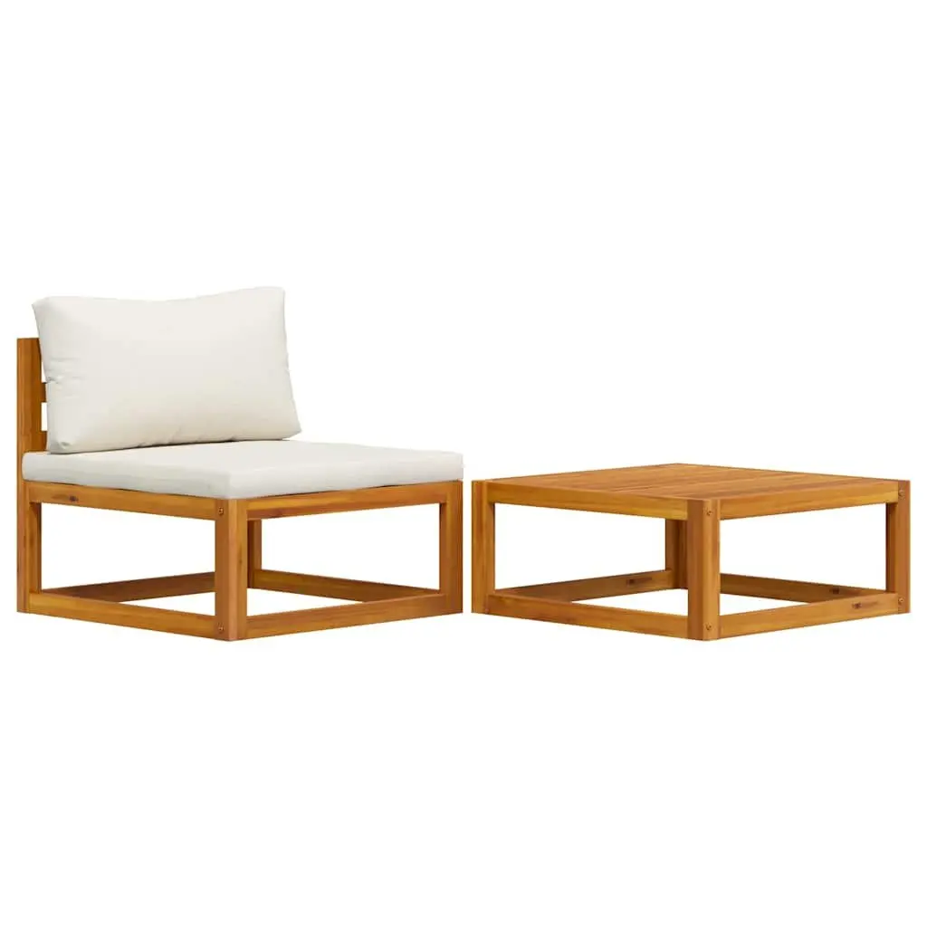 Outdoor Sectional Sofa Set Solid Acacia Wood 2 Piece White Cushion