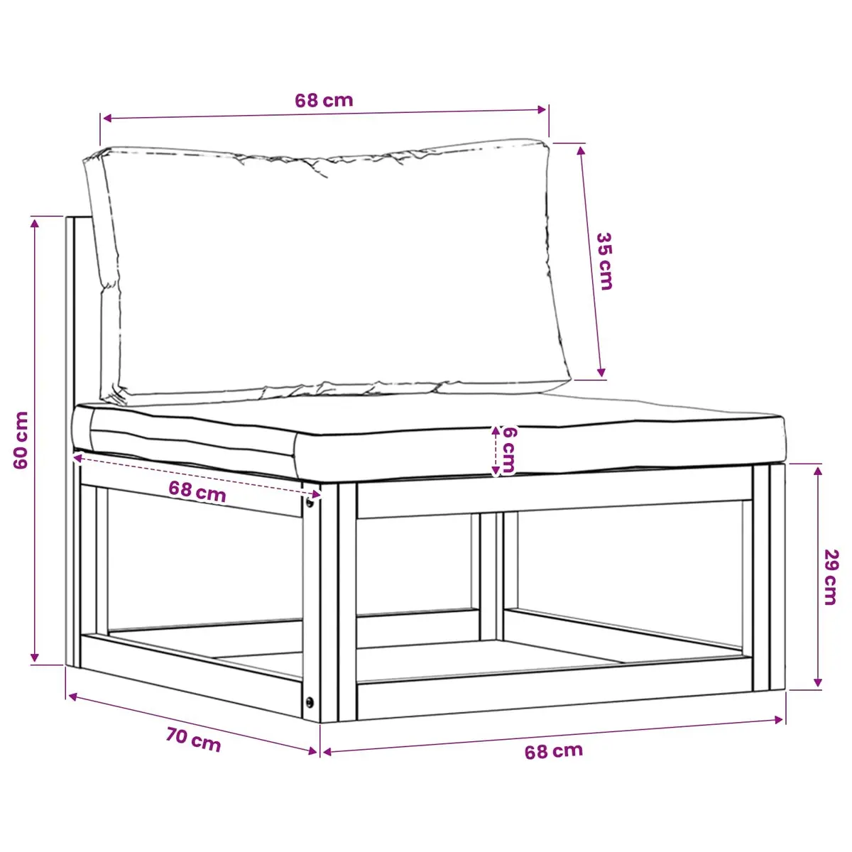 Outdoor Sectional Middle Sofa with Padded Cushions