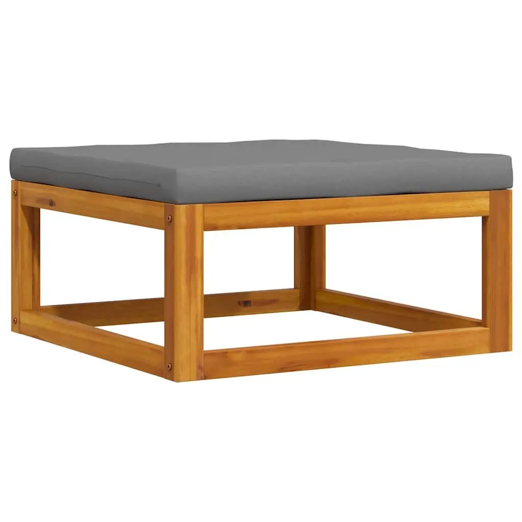 Footrest Solid Acacia Wood Grey Padded Cushion Outdoor