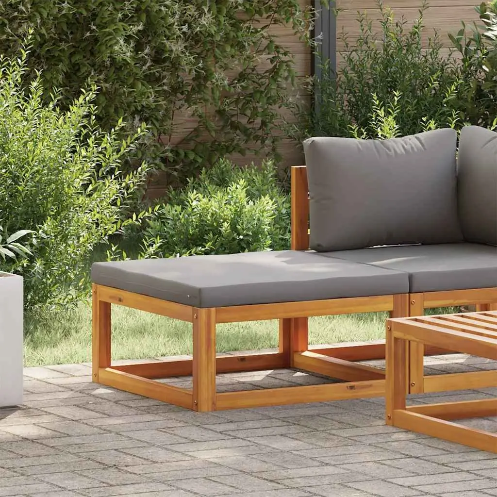 Footrest Solid Acacia Wood Grey Padded Cushion Outdoor