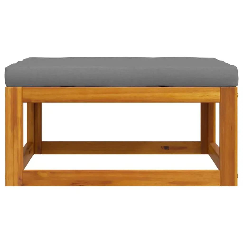 Footrest Solid Acacia Wood Grey Padded Cushion Outdoor