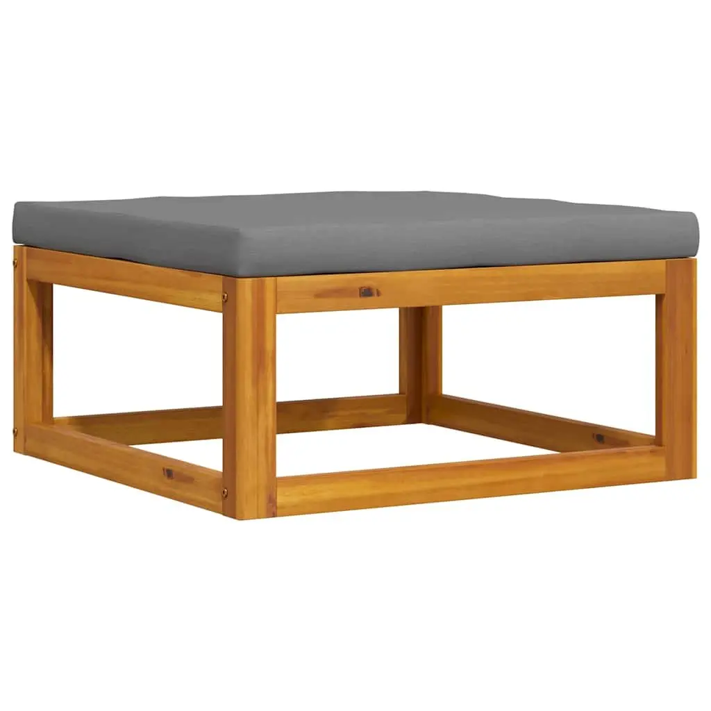 Footrest Solid Acacia Wood Grey Padded Cushion Outdoor