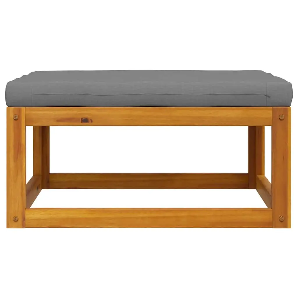 Footrest Solid Acacia Wood Grey Padded Cushion Outdoor