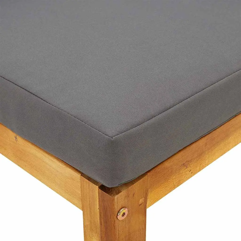 Footrest Solid Acacia Wood Grey Padded Cushion Outdoor