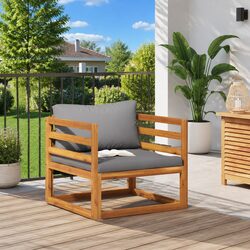 Acacia Wood Outdoor Garden Chair with Grey Cushions