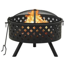 XXL 68cm Black Steel Fire Pit for Garden and Patio