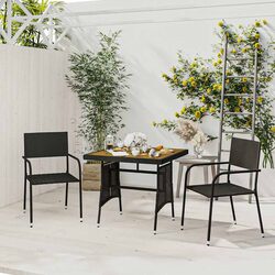 Sturdy Black Patio Dining Set with Acacia Table and Chairs