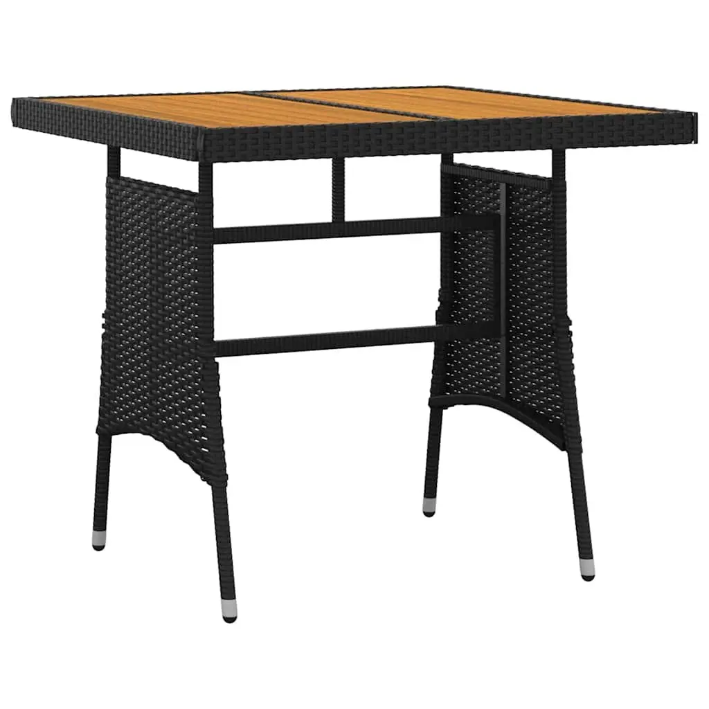3 Piece Outdoor Dining Set PE Rattan Steel Frame Acacia Wood Table Black