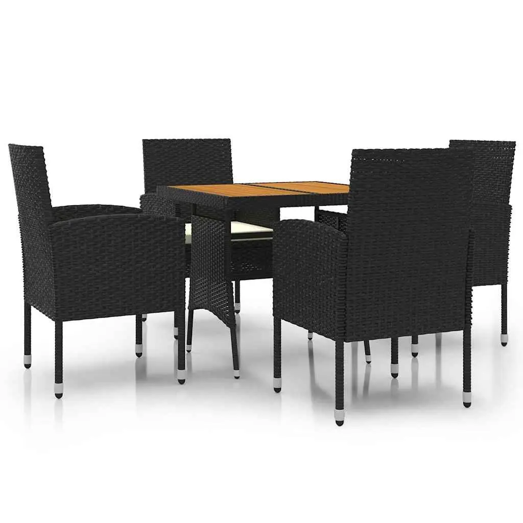 5 Piece Patio Furniture Set Steel Frame Black PE Rattan Dining Table and Chairs