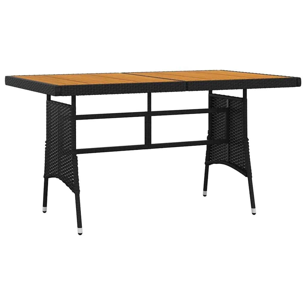 7 Piece Outdoor Dining Set Steel Frame PE Rattan Acacia Wood Table Chairs Black