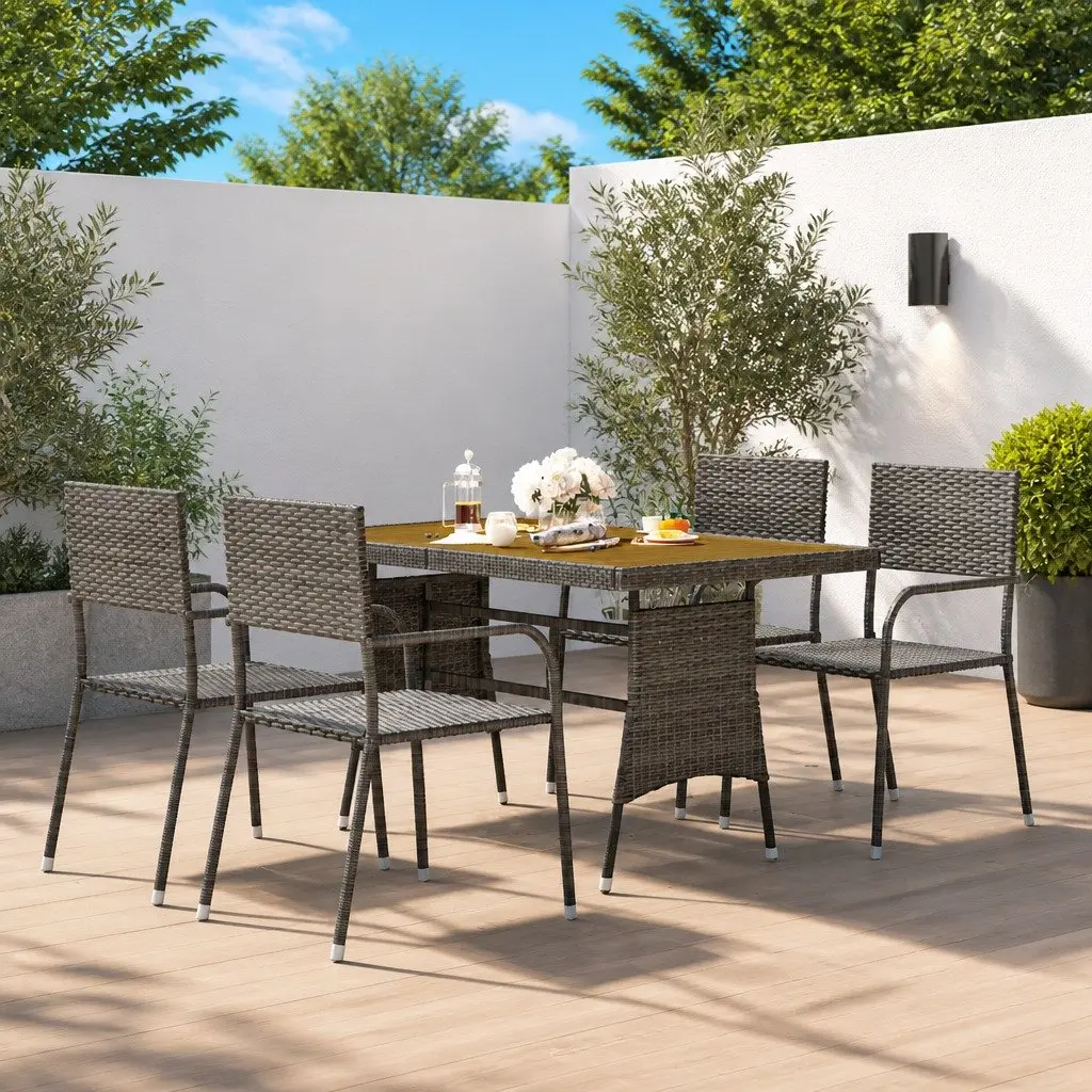 Grey Poly Rattan 5-Piece Outdoor Dining Set